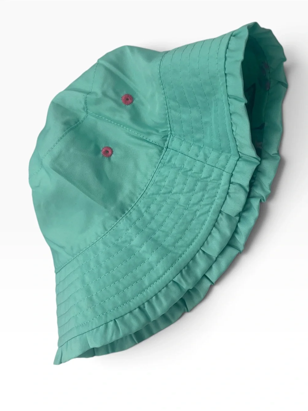 UV Skinz Girls Bucket Sun Hat Aqua Turquoise Pink Ruffled Brim UPF 50+ Small